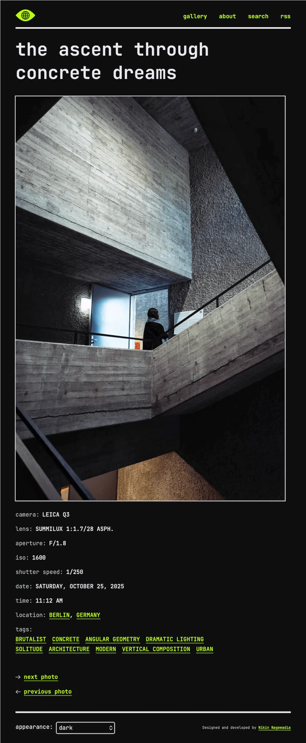Web page containing the photograph entitled, "The Ascent Through Concrete Dreams".